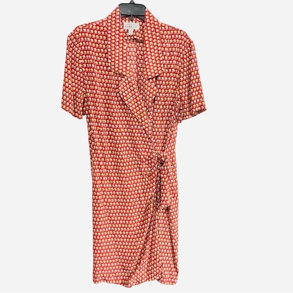 VTG Adrianna Papell Red Silk Wrap Dress Short Sleeve Collared Size 12 - Picture 1 of 9